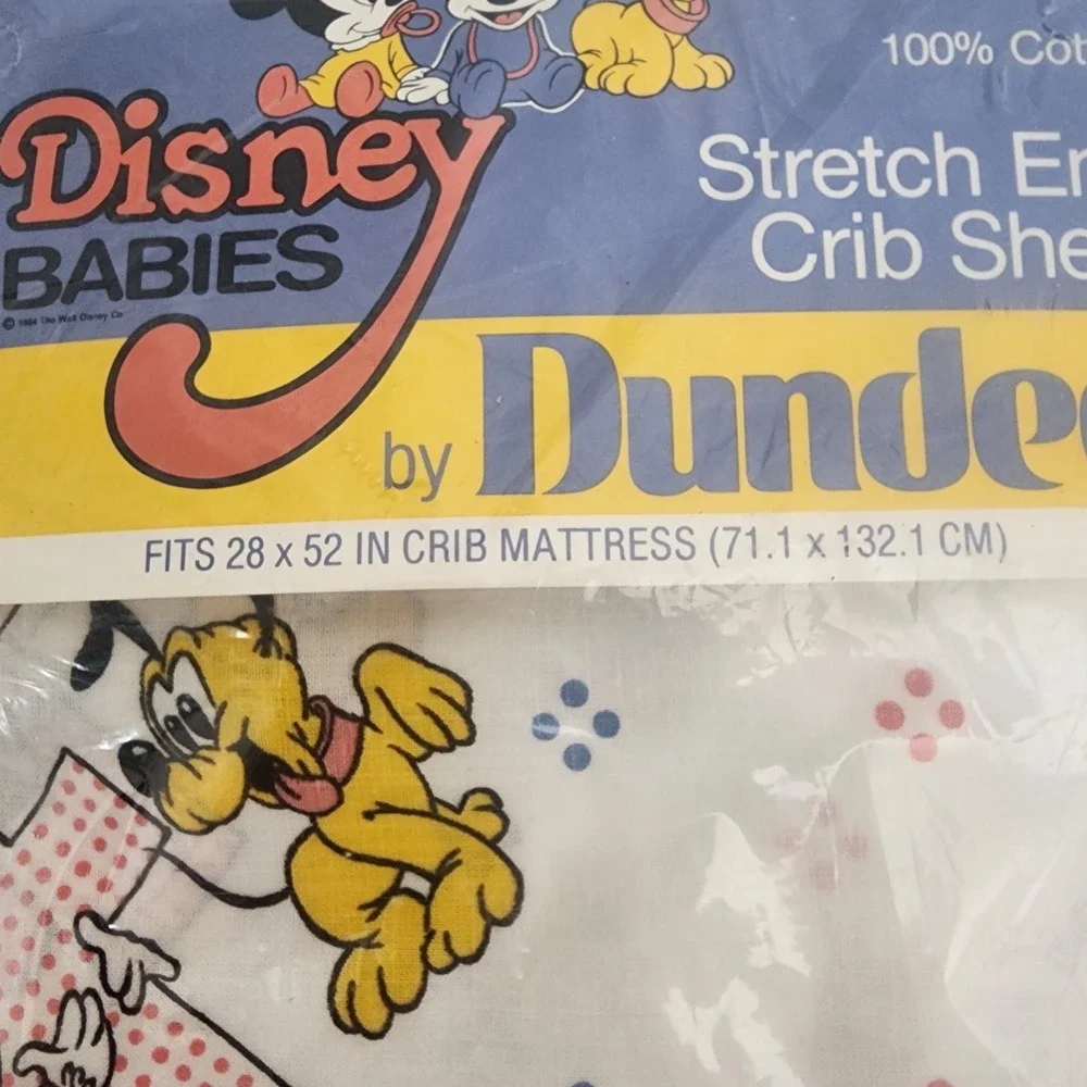 Vintage Dundee Disney Babies 1984 Crib Sheet Alphabet Pink Blue Mickey NIP NOS